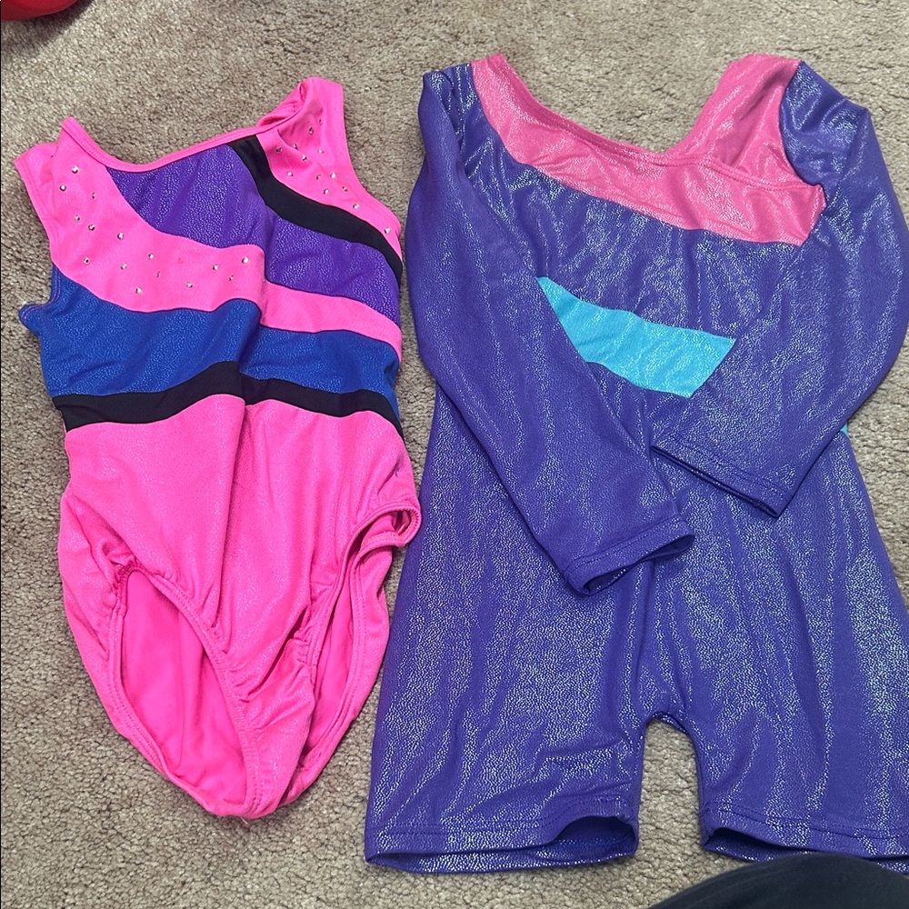 Girls Pink & Purple Gymnastics Leotards - Sparkle Set bind d19